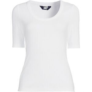Land's End Drapey Ribbed Scoop Neck Elbow Length Tee White XS size 2-4